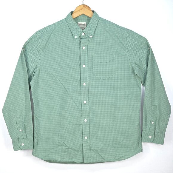 LL Bean Green Check‎ Shirt Mens Large Button Down Slightly Fitted Officecore Dad - Picture 1 of 16